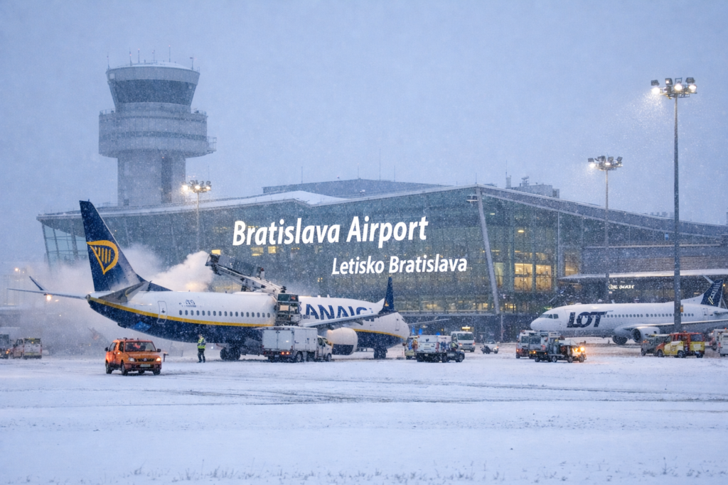 Letisko Bratislava dnes dočasne prerušilo prevádzku kvôli extrémnemu počasiu